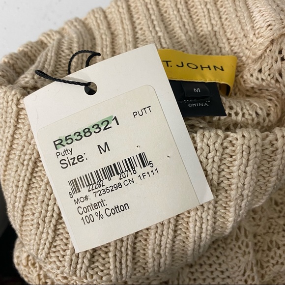 St. John Mock Neck Short Sleeve Chunky Cable Knit 100% Cotton Sweater Medium - Picture 8 of 10